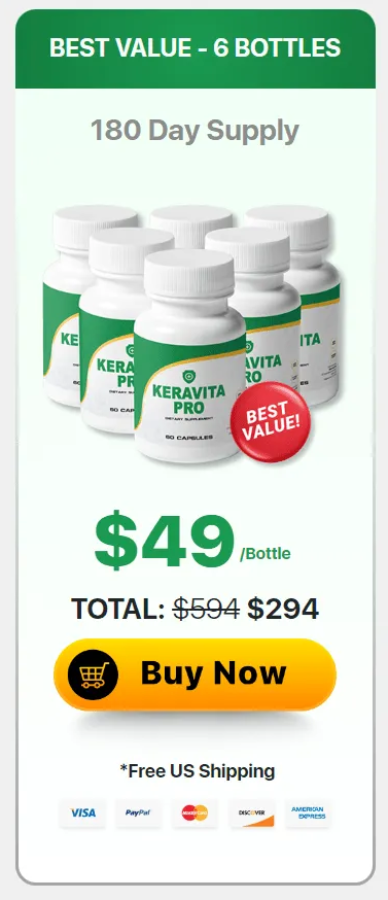 Six bottle discount package shown as best value savings option for long term use